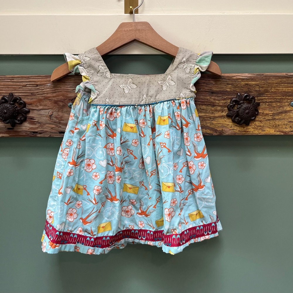 Matilda Jane Girls Size 4‎ Blue Butterfly Bird Bicycle Whimsical Flutter Top